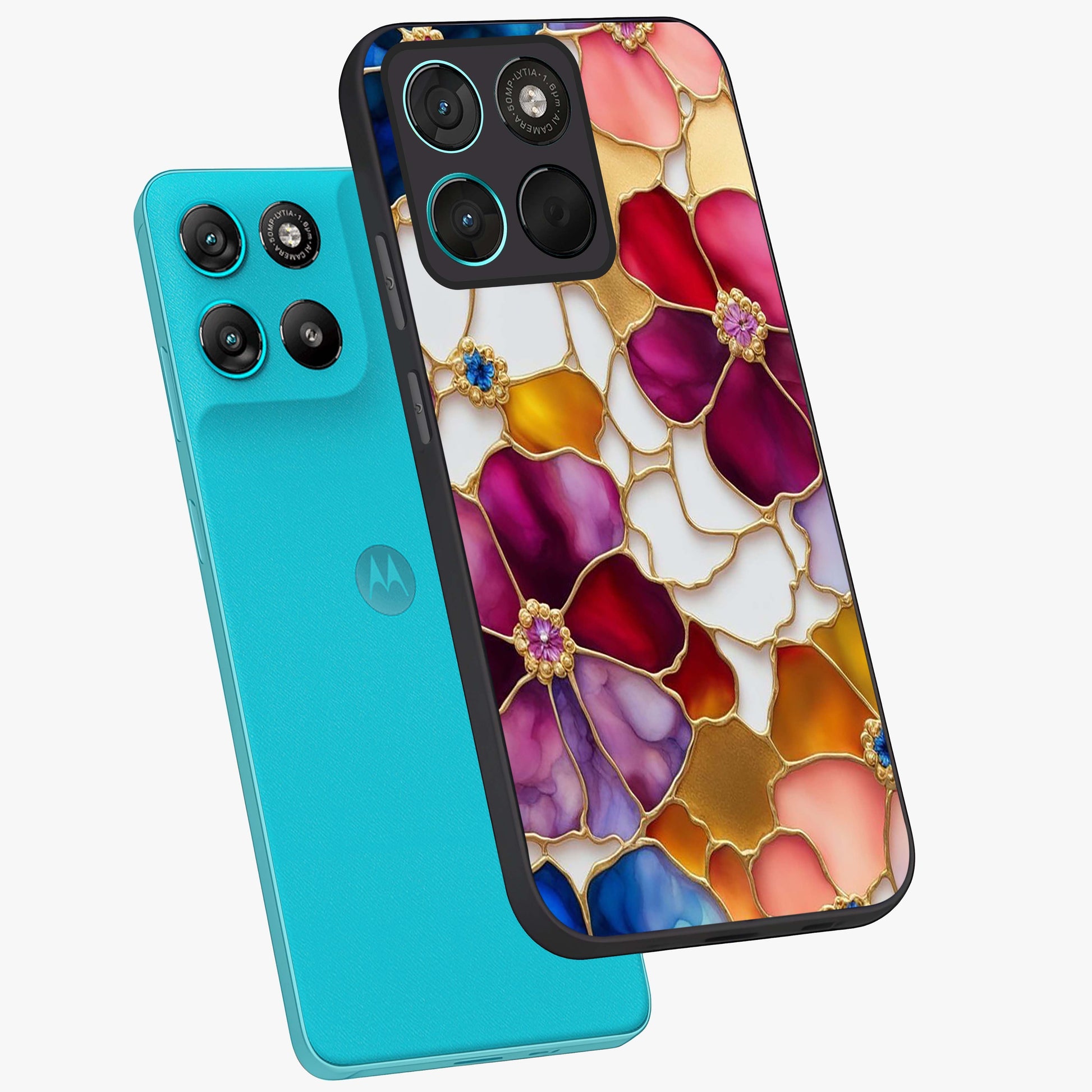 Marble Flower Pattern Glass Case displayed in angled mockup highlighting elegant marble floral design with modern aesthetic.