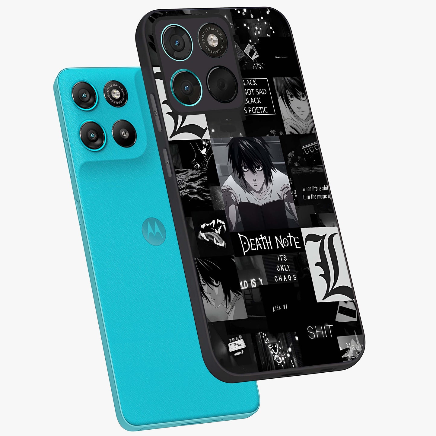 Midnight Chaos Mind Glass Case displayed in angled mockup highlighting chaotic artistic design with dramatic midnight aesthetic.