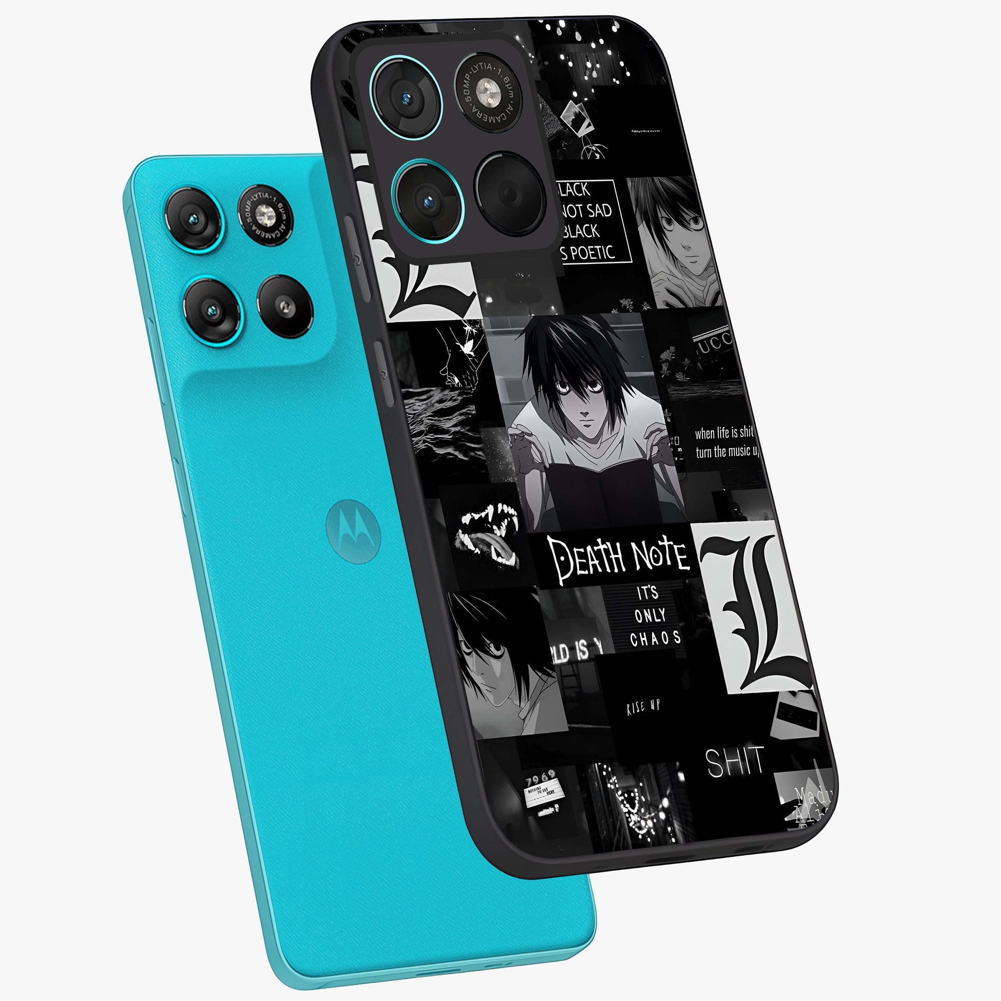 Midnight Chaos Mind Glass Case displayed in angled mockup highlighting chaotic artistic design with dramatic midnight aesthetic.