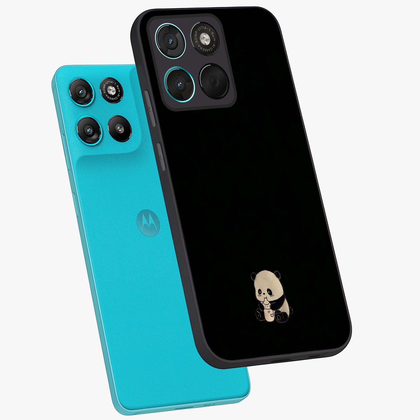 Midnight Panda Love Glass Case displayed in angled mockup highlighting adorable panda illustration with midnight aesthetic.