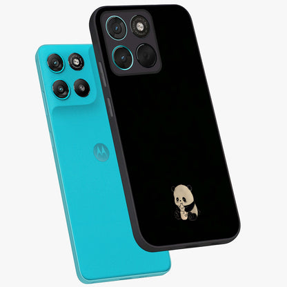 Midnight Panda Love Glass Case displayed in angled mockup highlighting adorable panda illustration with midnight aesthetic.