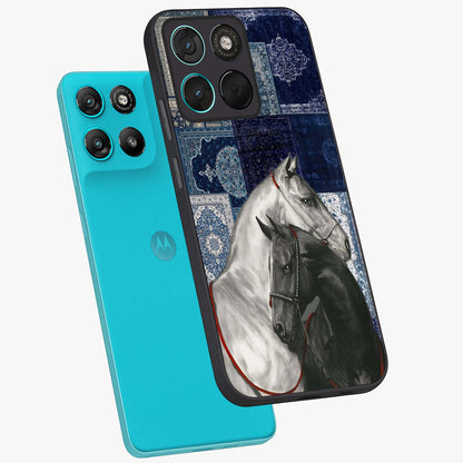 Midnight Stallion Blues Glass Case displayed in angled mockup highlighting powerful stallion illustration with deep midnight tones.