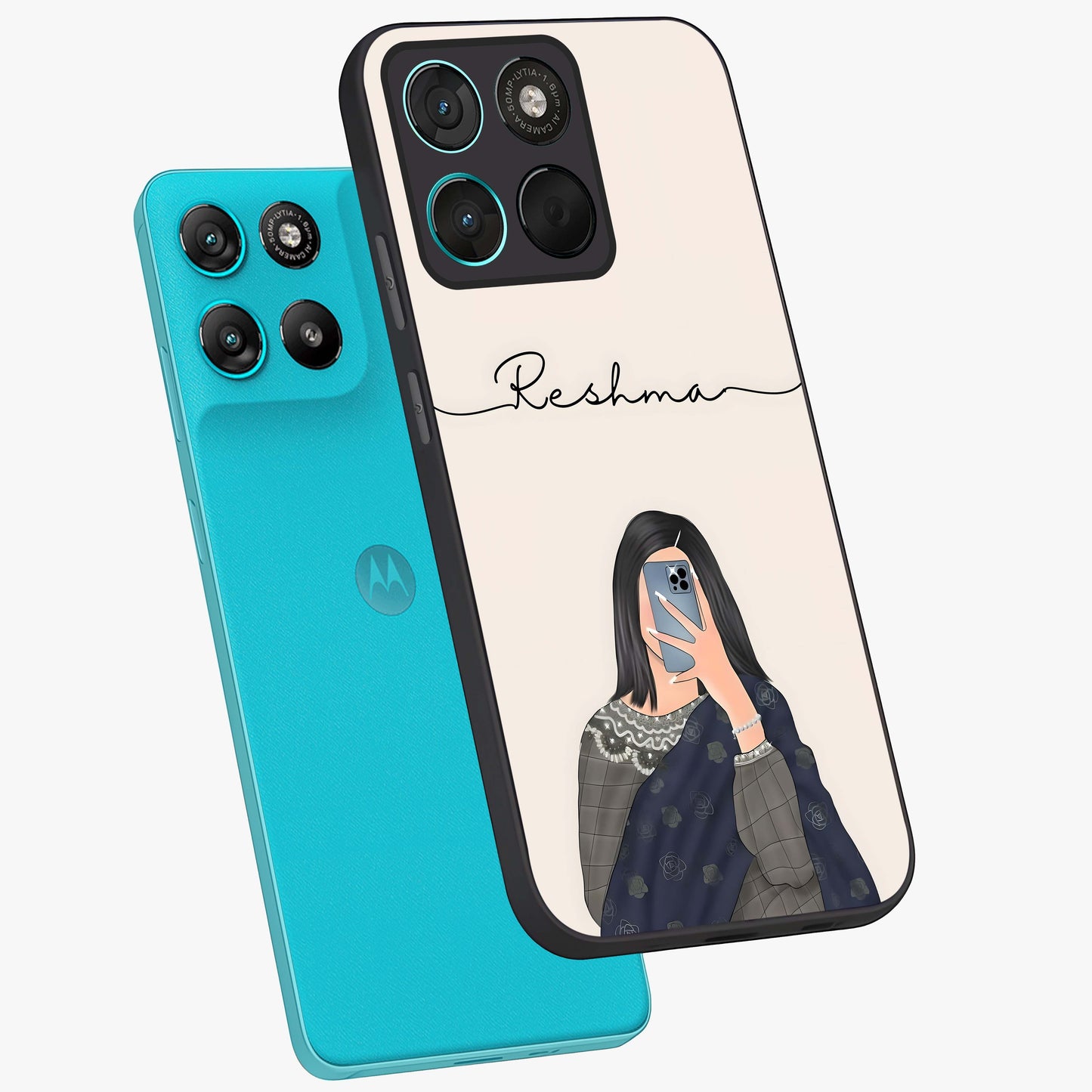 Mirror Mood Muse With Custom Name Glass Case displayed in angled mockup highlighting aesthetic mirror inspired design with custom name feature.