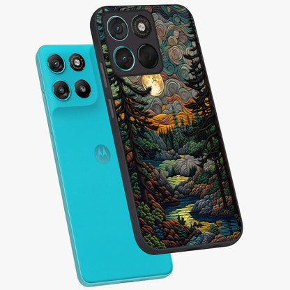 Moonlight Forest Dream Glass Case displayed in angled mockup highlighting dreamy forest design with glowing moon aesthetic.