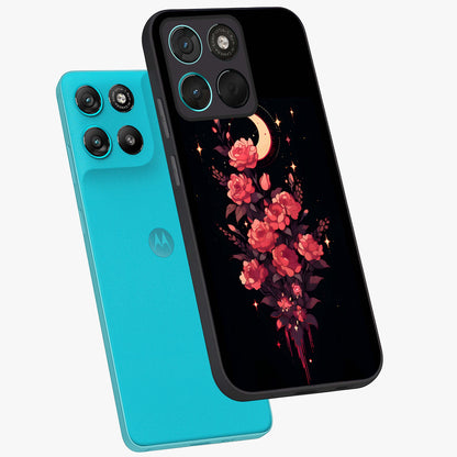Moonlit Floral Elegance Glass Case displayed in angled mockup highlighting graceful flower design with soft moonlight aesthetic.