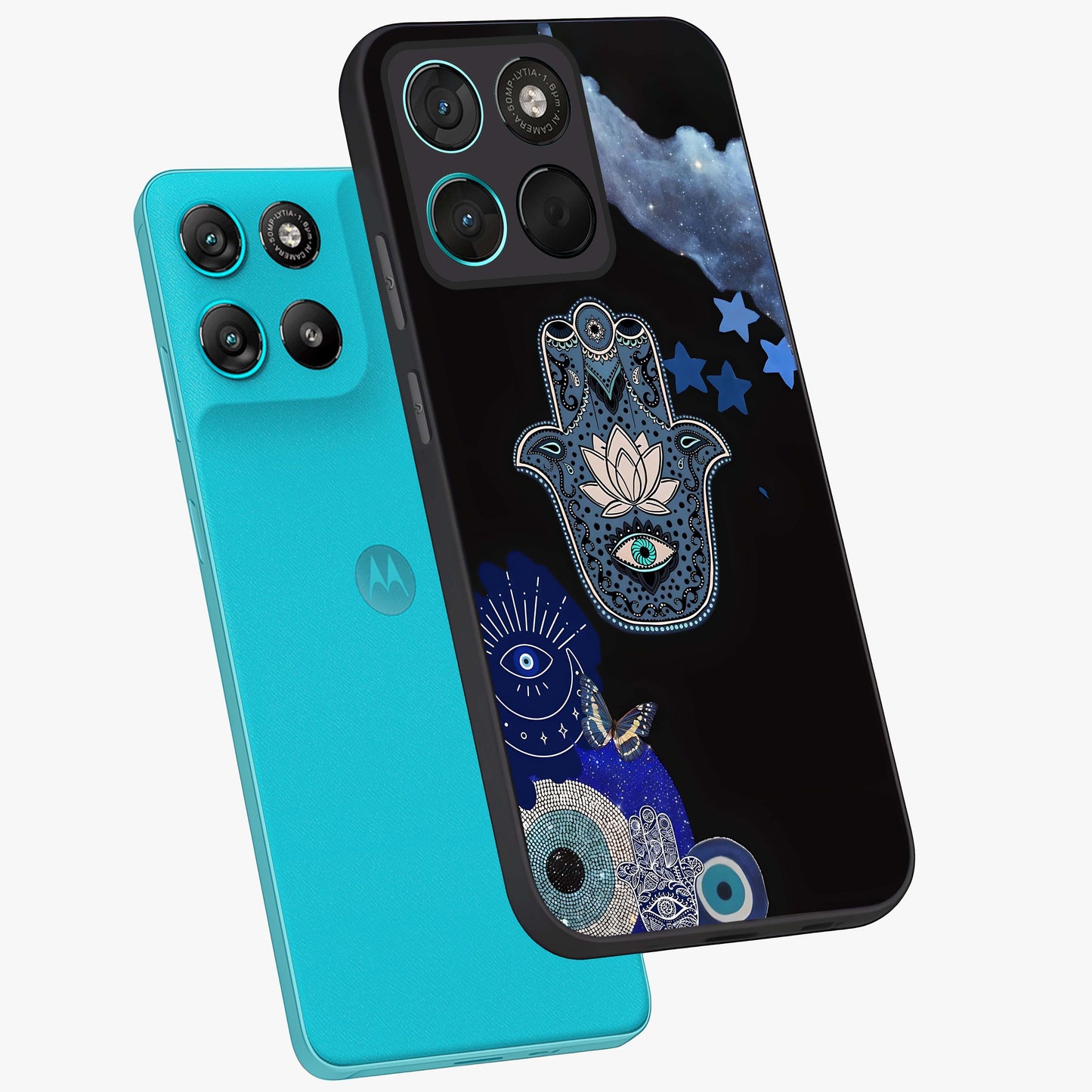Mystic Hand Aura Glass Case displayed in angled mockup highlighting magical aura design with spiritual aesthetic style.