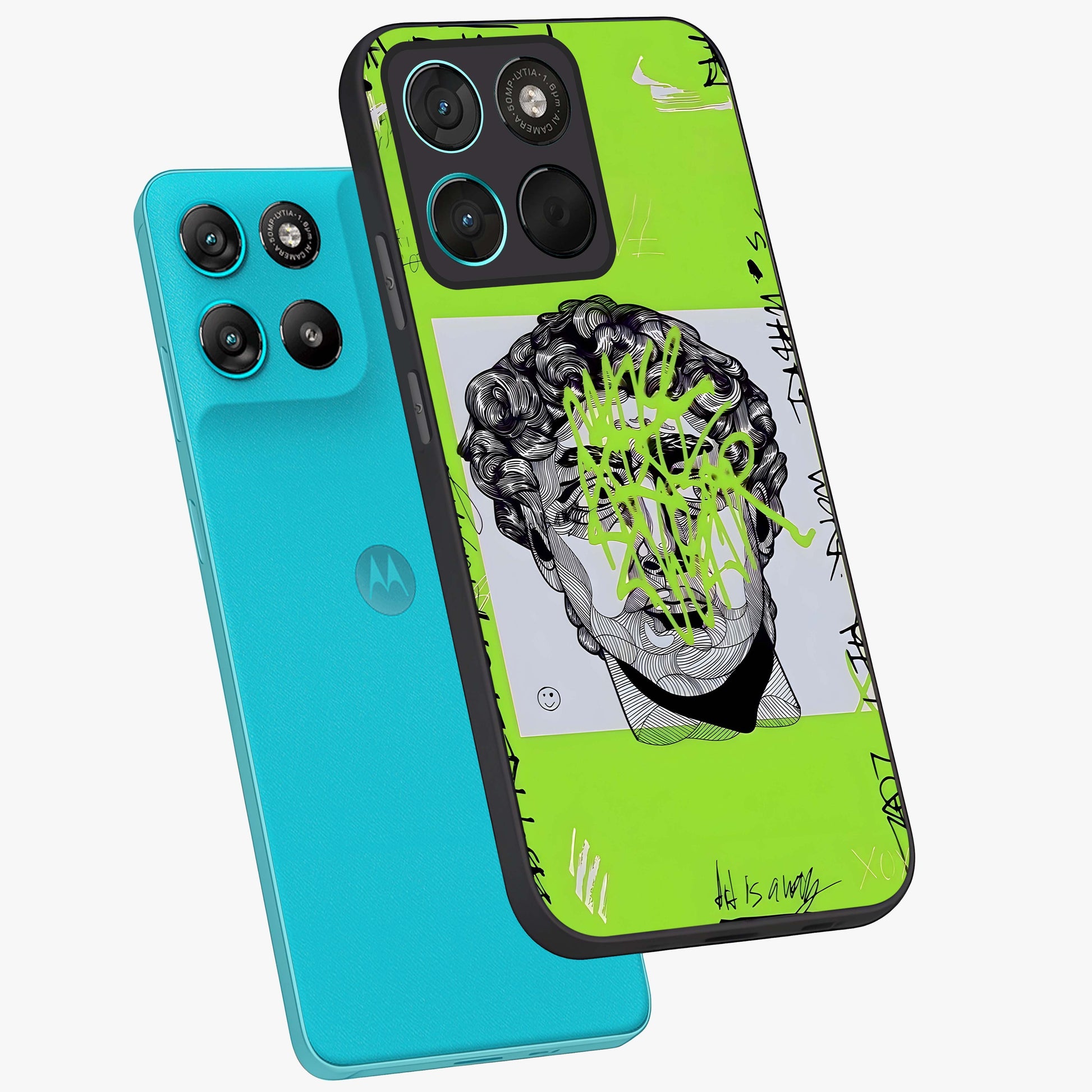 Neo Graffiti Rebellion Glass Case displayed in angled mockup highlighting urban street art design with rebellious aesthetic.