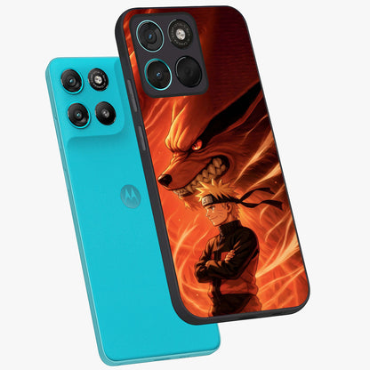 Nine Tails Legacy Glass Case displayed in angled mockup highlighting dynamic anime beast illustration with bold mystical aesthetic.