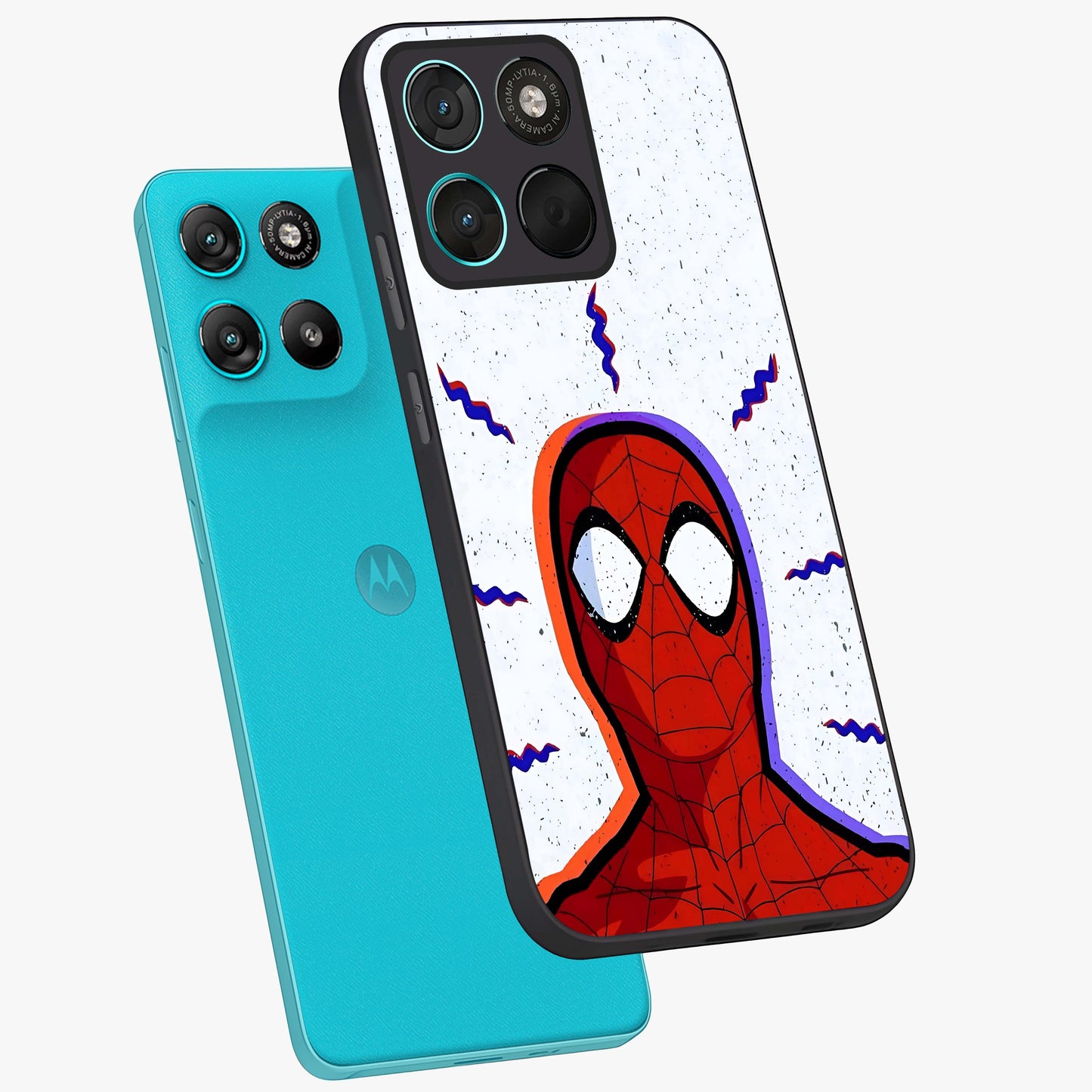 Omg Spiderman Glass Case displayed in angled mockup highlighting dynamic hero illustration with action comic aesthetic.