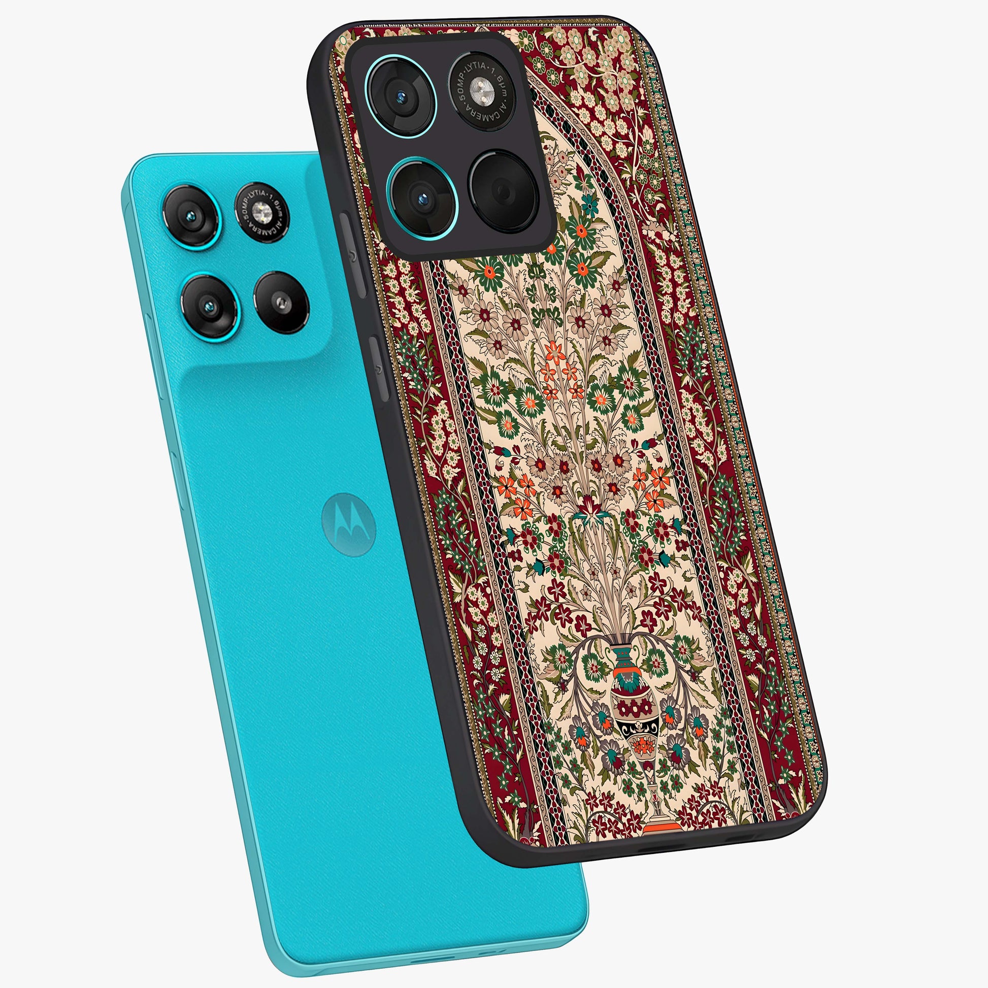 Persian Inspired Glass Case displayed in angled mockup highlighting intricate traditional design with elegant cultural aesthetic.