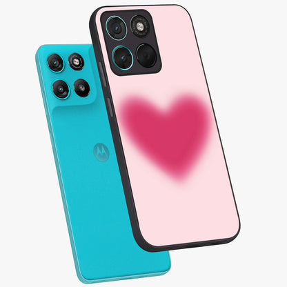 Pink Aura Heart Glass Case displayed in angled mockup highlighting vibrant pink heart design with dreamy aura aesthetic.