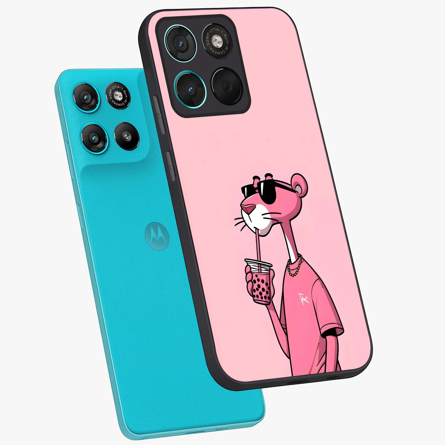 Pink Panther Glass Case displayed in angled mockup highlighting playful cartoon character design with vibrant pink aesthetic.