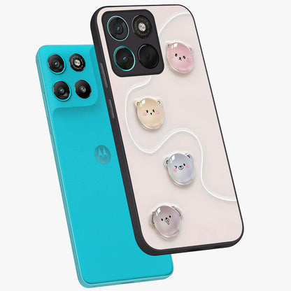 Puffy Face Parade Glass Case displayed in angled mockup highlighting playful cartoon face design with fun aesthetic.