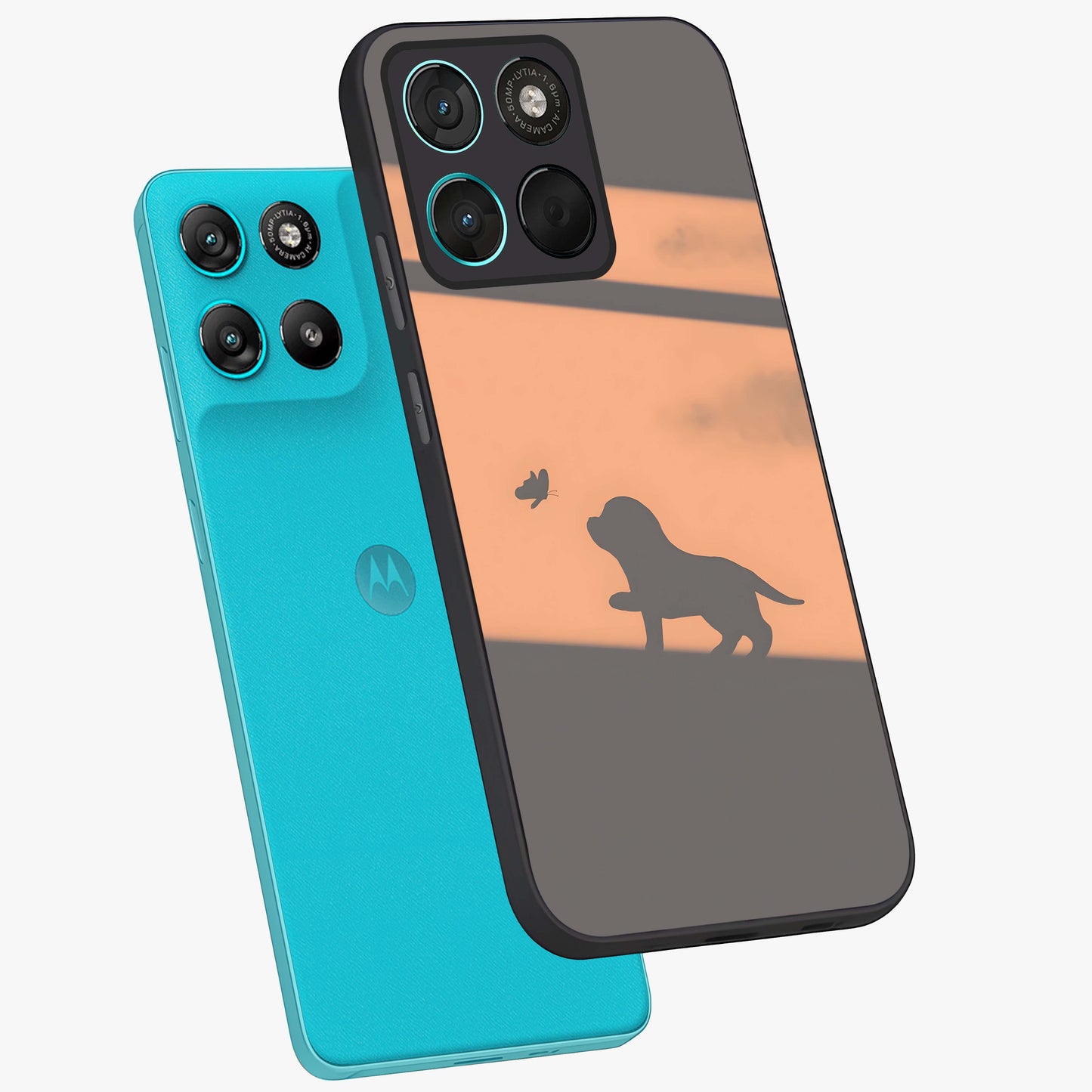 Puppy Shadow Art Glass Case displayed in angled mockup highlighting playful dog illustration with artistic shadow aesthetic.