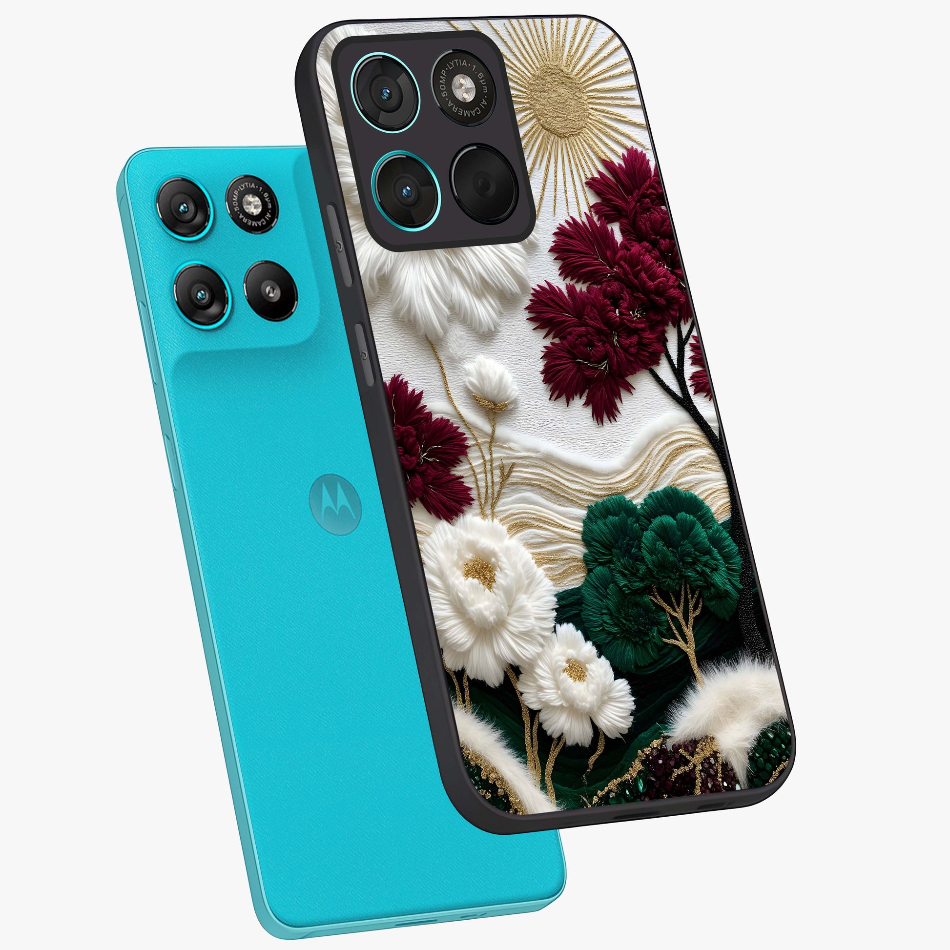 Radiant Bloom Elegance Glass Case displayed in angled mockup highlighting graceful floral design with radiant aesthetic style.