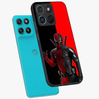 Red & Black Deadpool Theme Glass Case displayed in angled mockup highlighting vibrant superhero style illustration with action aesthetic.