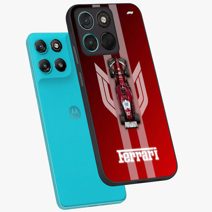 Red Ferrari F1 Vertical Glass Case displayed in angled mockup highlighting high speed racing design with bold automotive aesthetic.