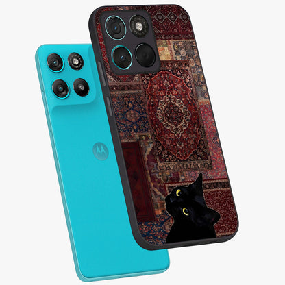 Regal Magic Cat Apple Glass Case displayed in angled mockup highlighting whimsical feline design with fantasy aesthetic.