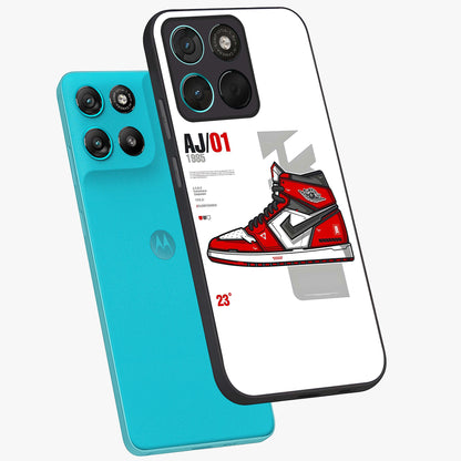 Retro Sneaker Blueprint Glass Case displayed in angled mockup highlighting detailed shoe design with sporty retro aesthetic.