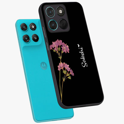 Riching Lavender Flower Custom Name Glass Case displayed in angled mockup highlighting delicate lavender flower design with custom name feature.