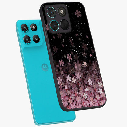 Small Starry Flowers Glass Case displayed in angled mockup highlighting tiny flower pattern with celestial aesthetic style.