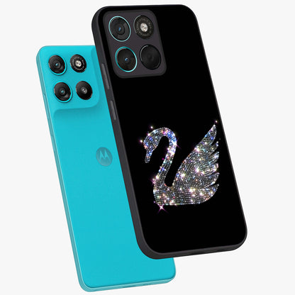 Starlit Swan Grace Glass Case displayed in angled mockup highlighting elegant swan illustration with dreamy celestial aesthetic.