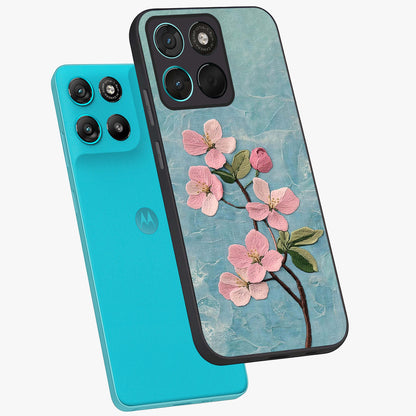 Threaded Blossom Breeze Glass Case displayed in angled mockup highlighting elegant floral design with soft aesthetic style.