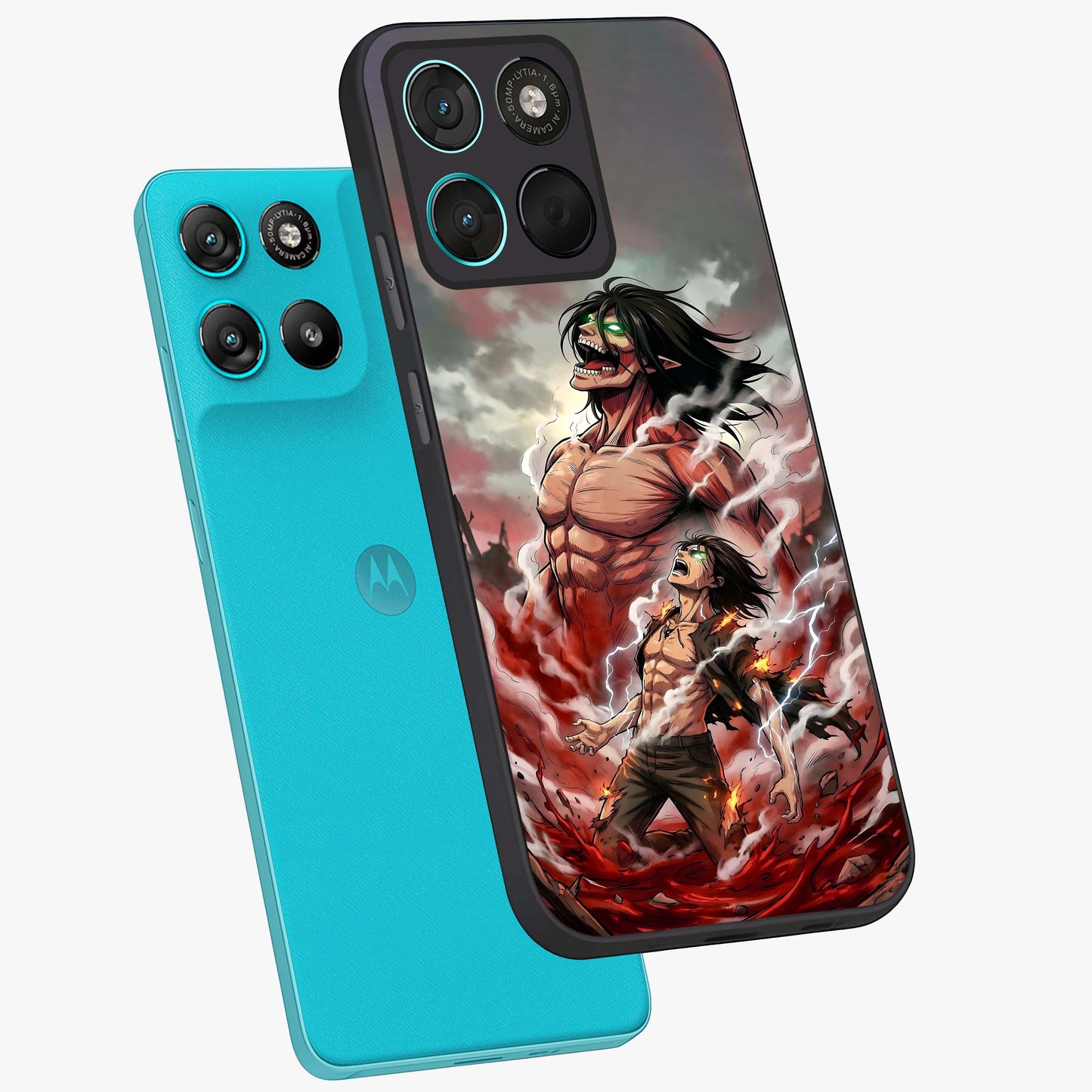 Titan Awakening Fury Glass Case displayed in angled mockup highlighting dramatic giant warrior design with bold anime aesthetic.