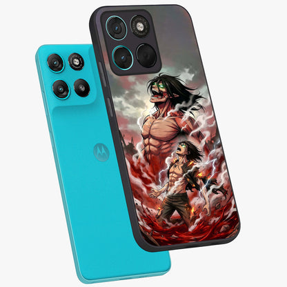 Titan Awakening Fury Glass Case displayed in angled mockup highlighting dramatic giant warrior design with bold anime aesthetic.