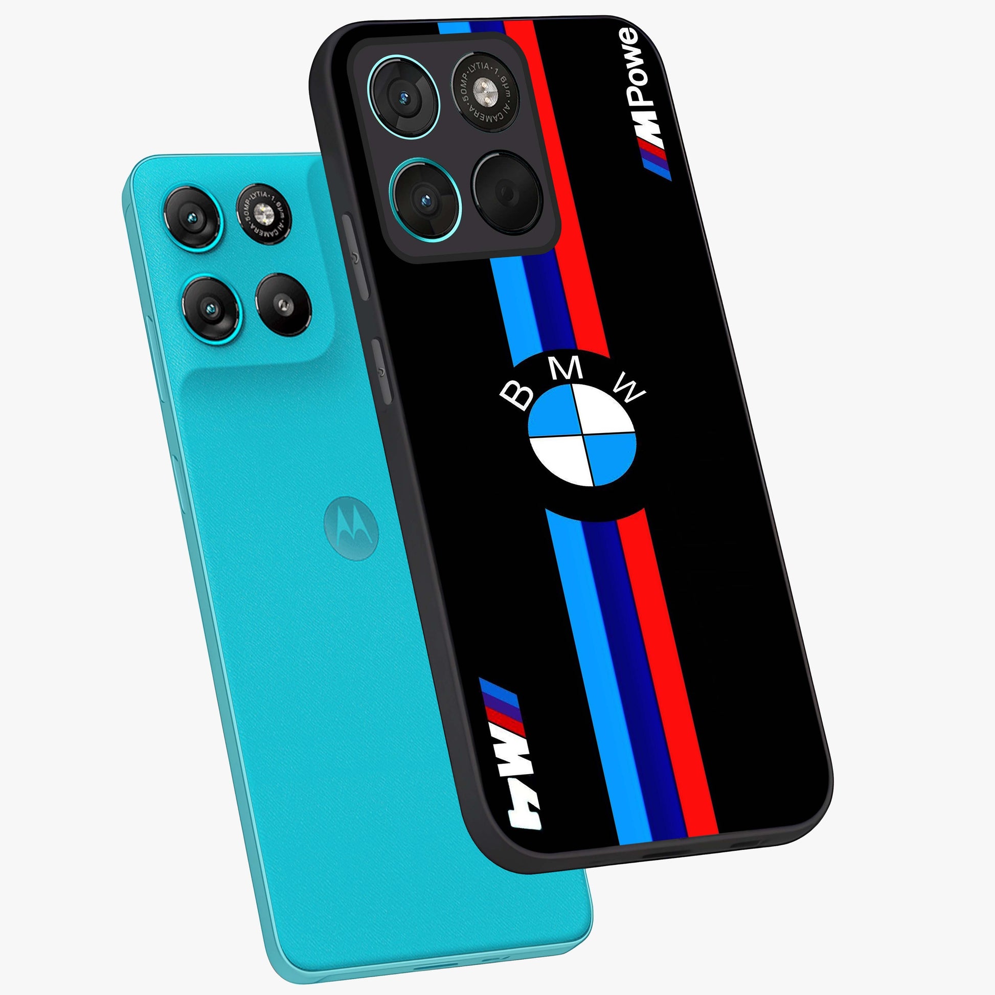 Turbo BMW Beast Glass Case displayed in angled mockup highlighting sleek racing car design with bold automotive aesthetic.