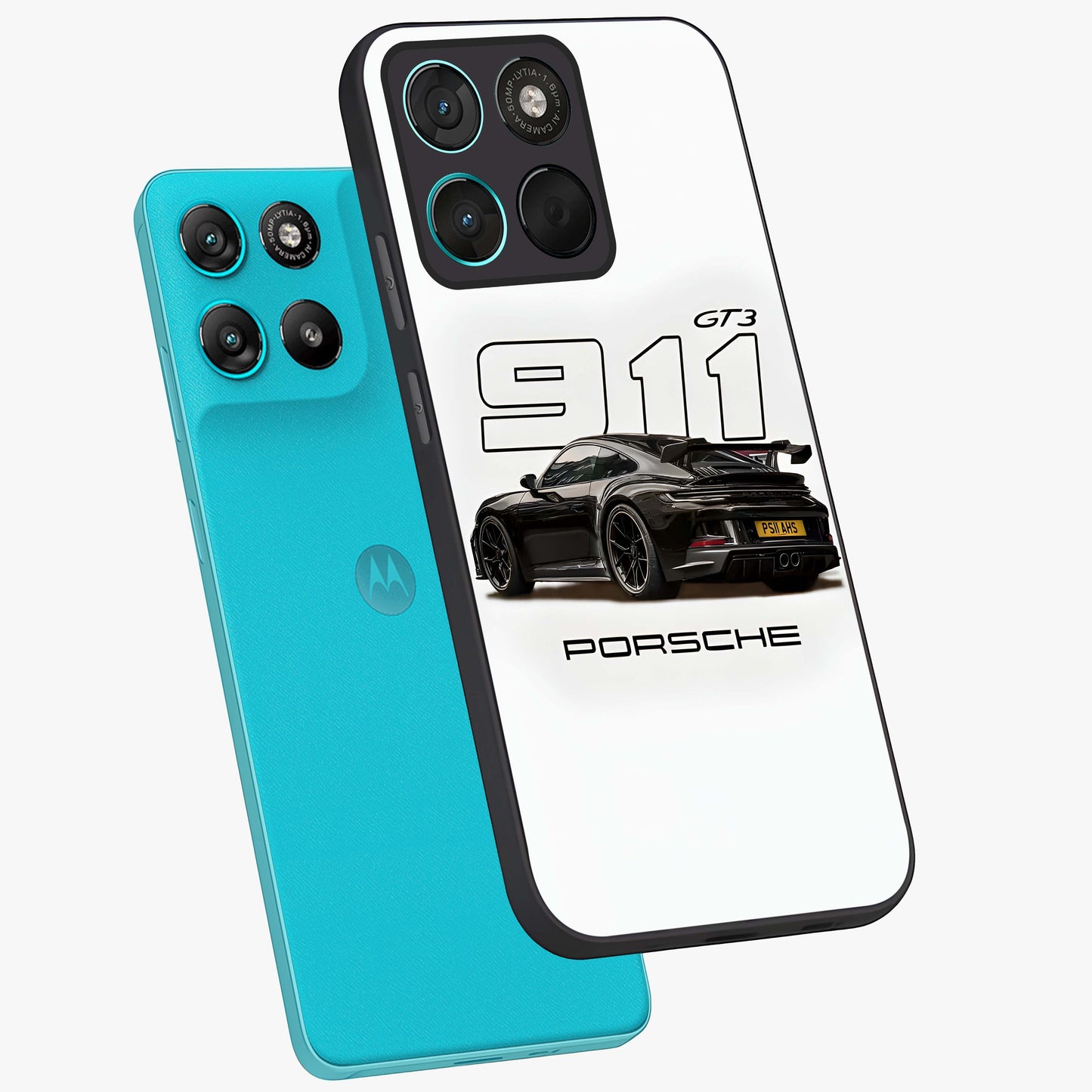 Turbo Legacy Icon Glass Case displayed in angled mockup highlighting dynamic automotive design with performance aesthetic.