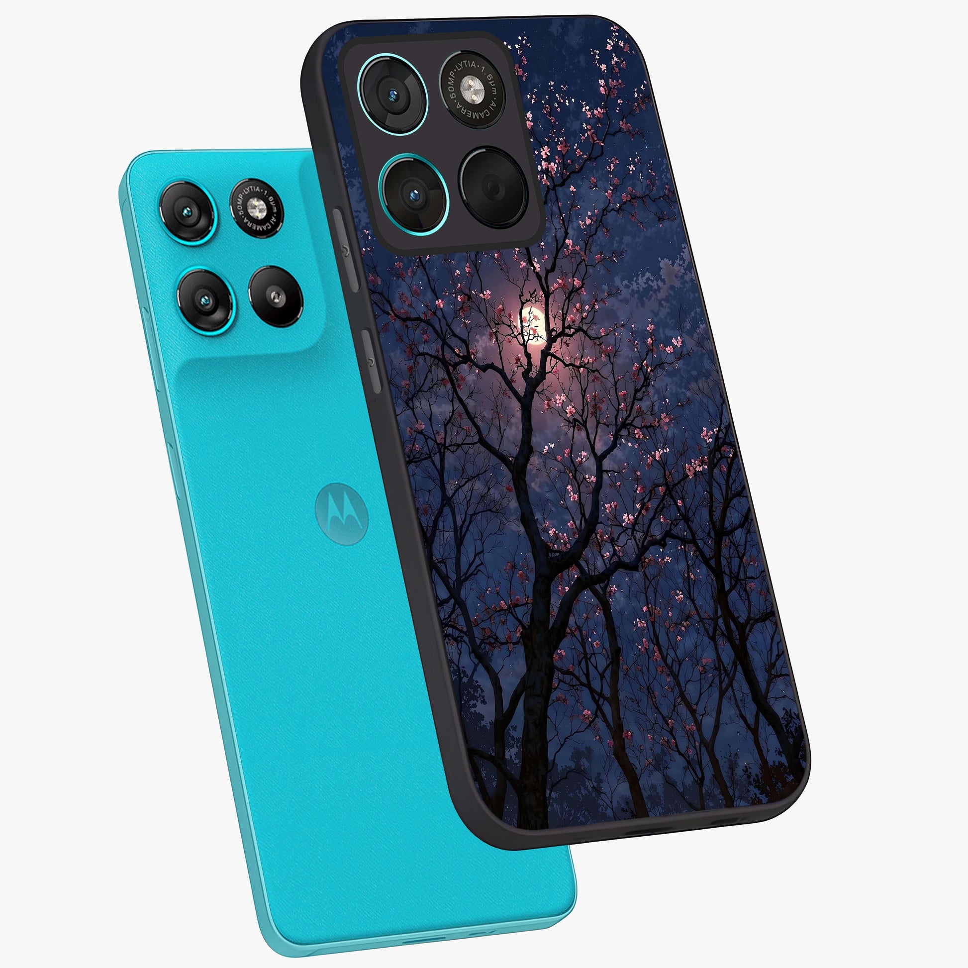 Twilight Sakura Serenade Glass Case displayed in angled mockup highlighting delicate sakura flower design with dreamy aesthetic.