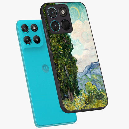Van Gogh Vintage Art Glass Case displayed in angled mockup highlighting textured brushstroke design with classic aesthetic.