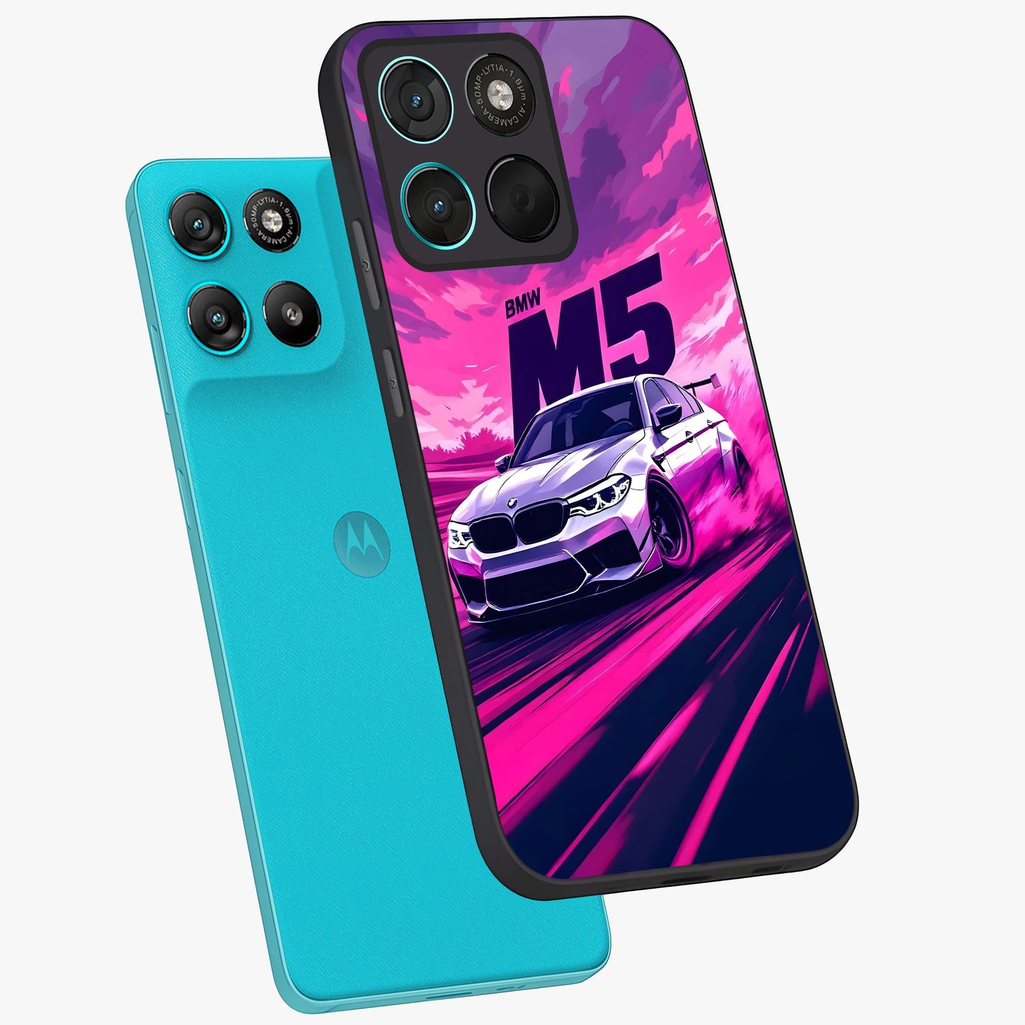 Velocity Drift Pulse Glass Case displayed in angled mockup highlighting dynamic drift design with sporty automotive aesthetic.
