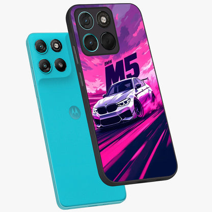 Velocity Drift Pulse Glass Case displayed in angled mockup highlighting dynamic drift design with sporty automotive aesthetic.