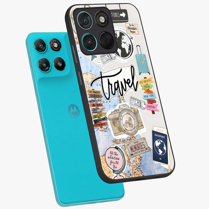 Wanderlust Journal Glass Case displayed in angled mockup highlighting adventure themed design with aesthetic travel vibe.