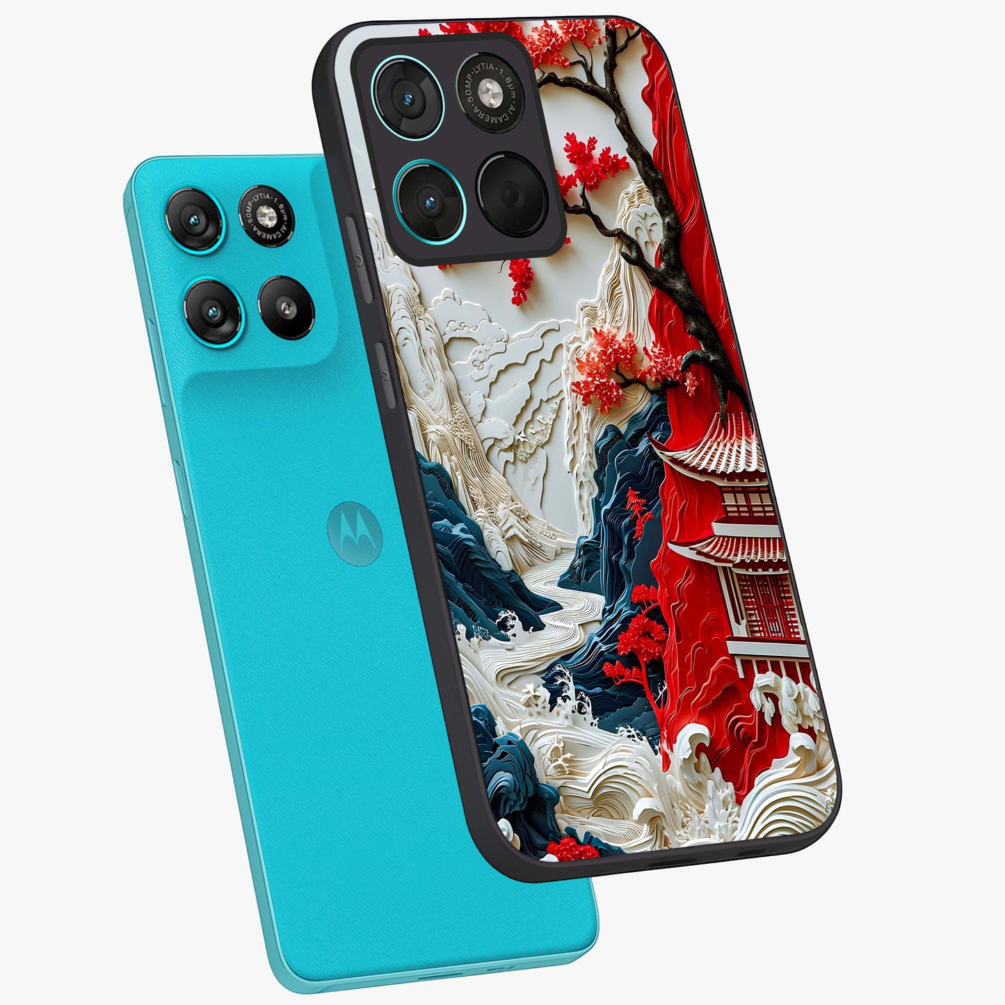 Whispers Of Sakura Waves Glass Case displayed in angled mockup highlighting flowing sakura design with soft floral aesthetic.
