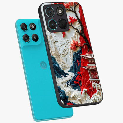 Whispers Of Sakura Waves Glass Case displayed in angled mockup highlighting flowing sakura design with soft floral aesthetic.