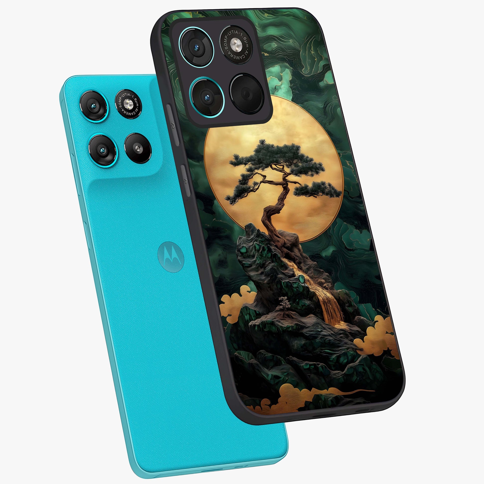 Zen Moon Rise Glass Case displayed in angled mockup highlighting peaceful lunar design with zen aesthetic style.