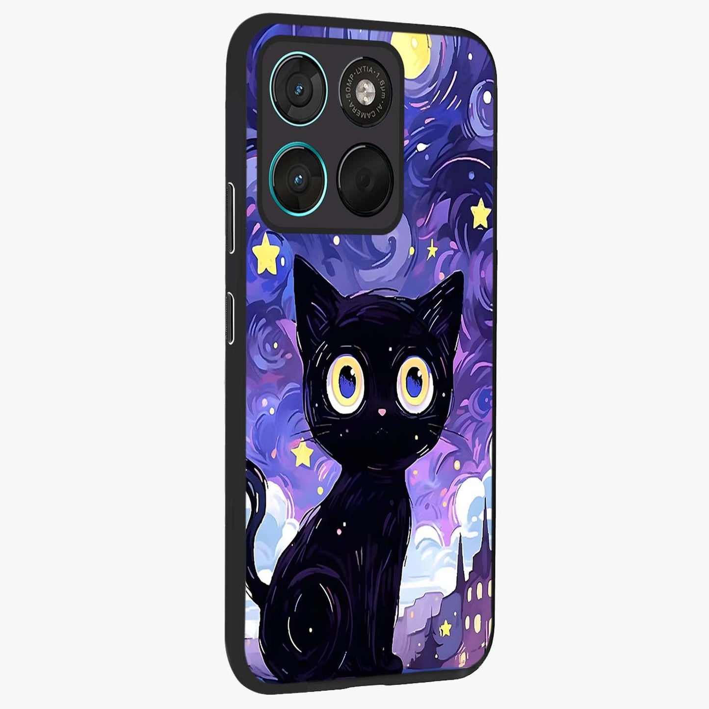 Abstract Cat Art Glass Case upright view showcasing creative feline illustration and aesthetic artistic style.