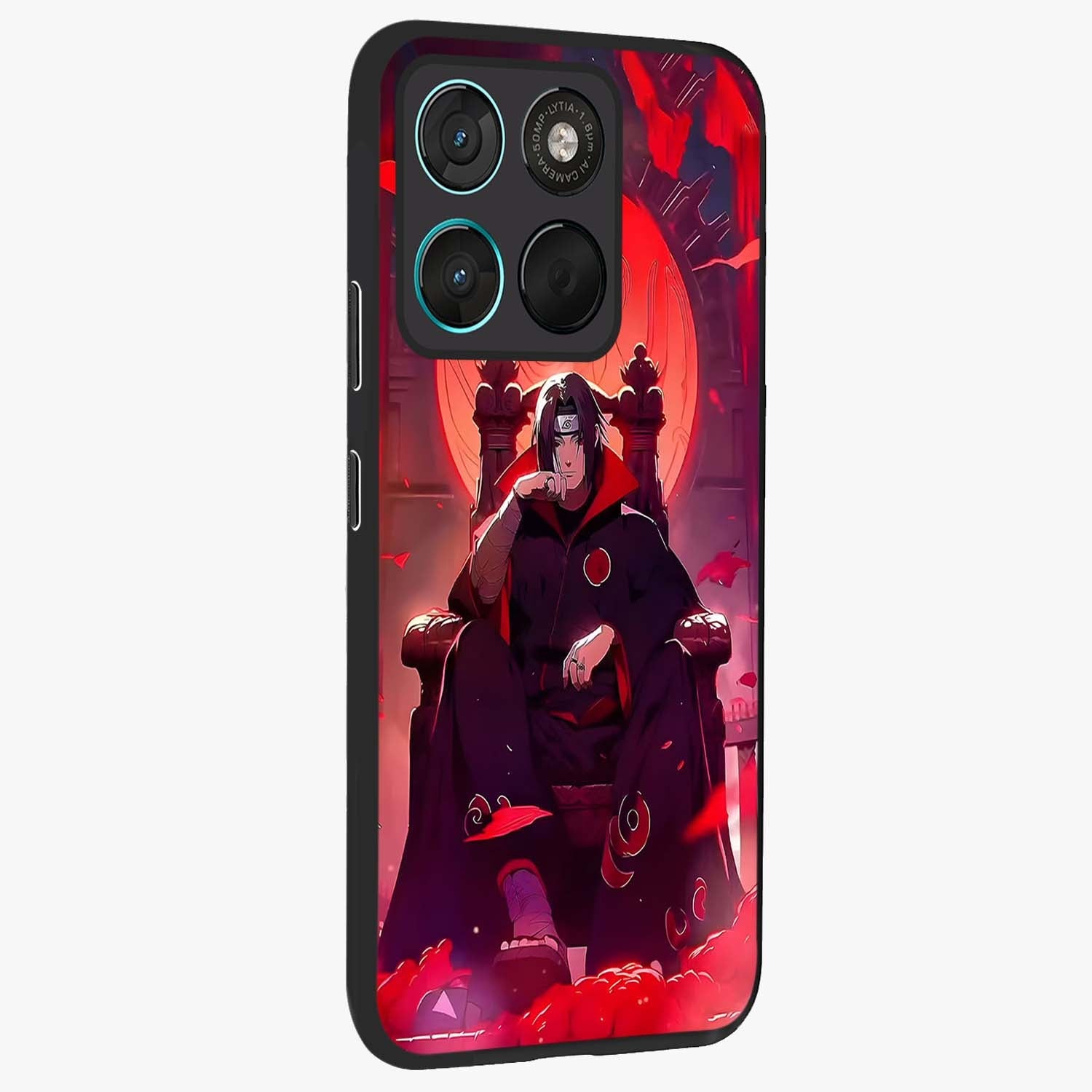 Blood Moon Sovereign Glass Case upright view showcasing powerful moon inspired artwork with cosmic aesthetic style.