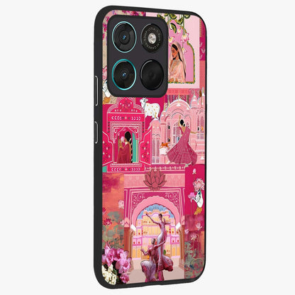 Blossoms of Rajasthan Glass Case upright view showcasing colorful floral design inspired by traditional Indian art.
