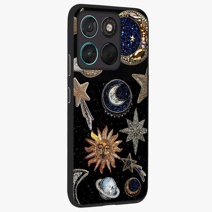 Celestial Gem Constellations Glass Case upright view showcasing cosmic constellation artwork with celestial aesthetic style.