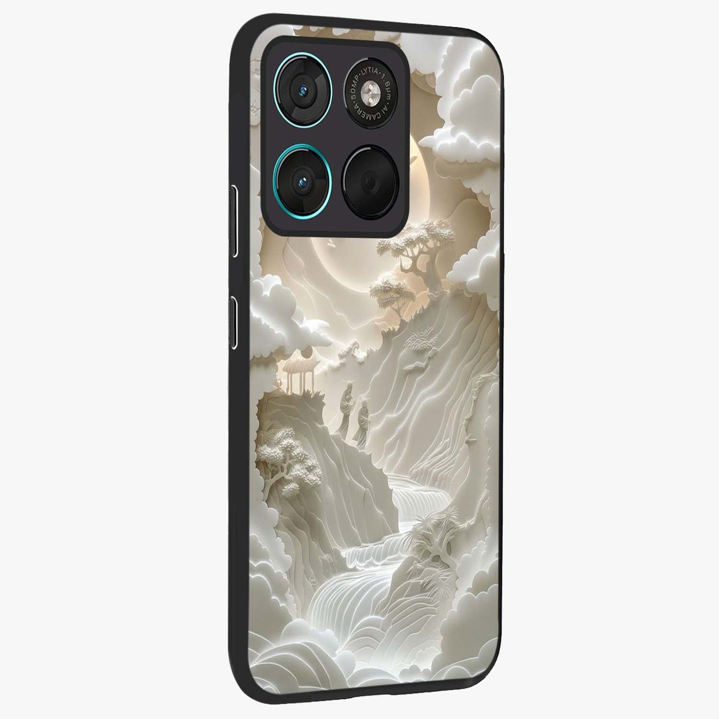 Celestial Origami Glass Case upright view showcasing creative origami artwork with modern celestial style.