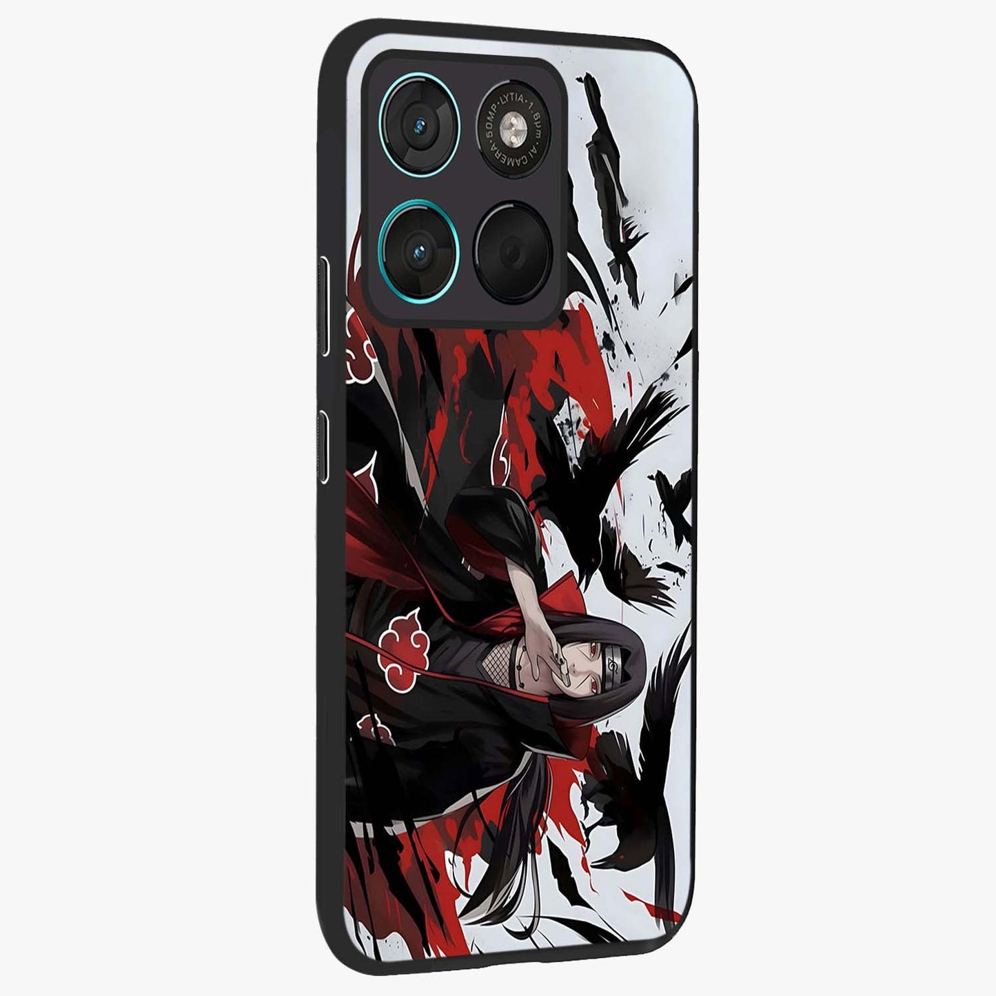 Crimson Crow Illusion Glass Case upright view showcasing striking crow illusion artwork with intense crimson theme.