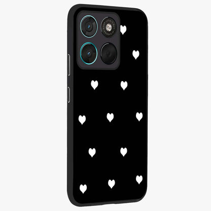 Cute And Simple White Hearts Glass Case upright view showcasing simple white hearts artwork with soft minimal theme.