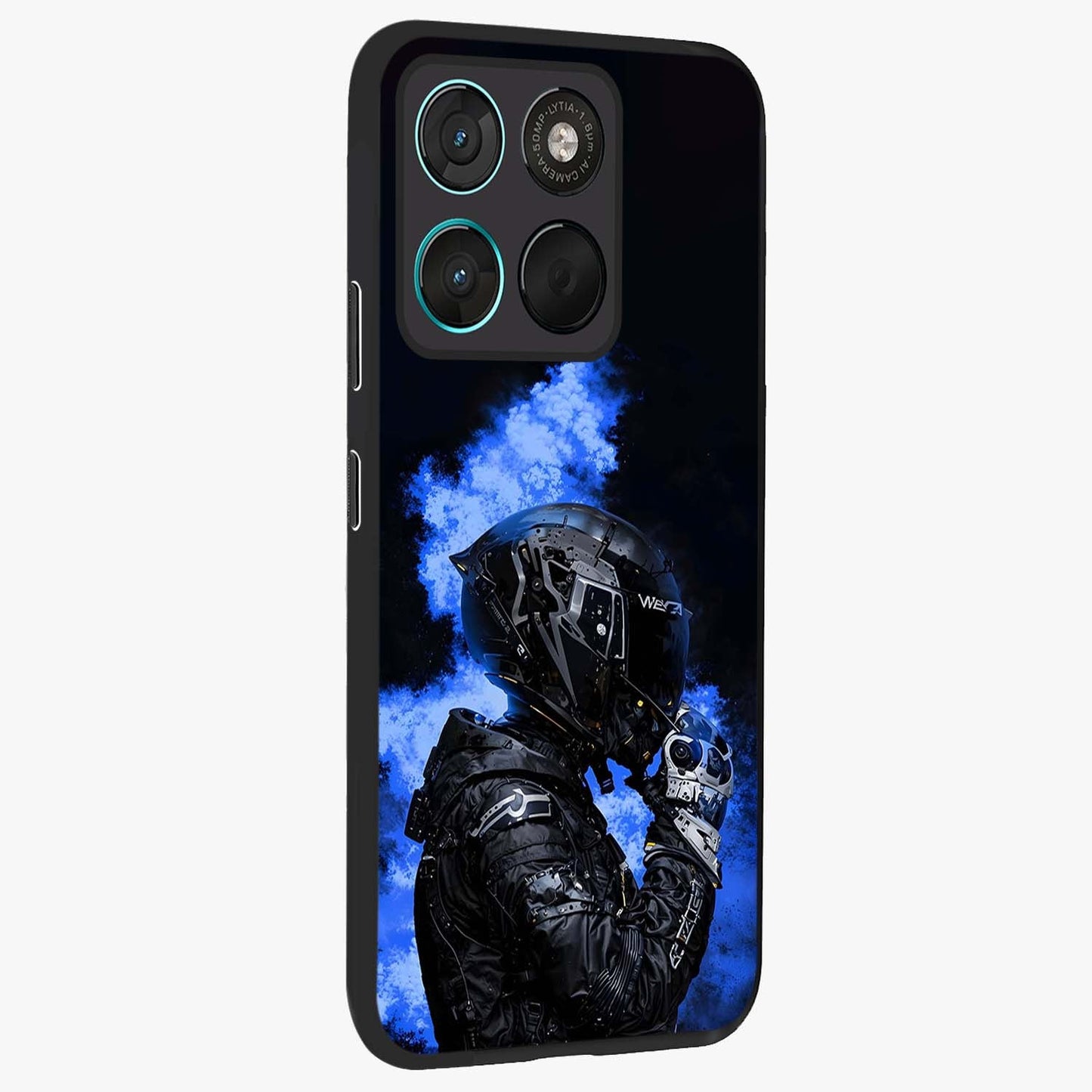 Cyber Sentinel Protocol Glass Case upright view showcasing advanced cyber sentinel artwork with futuristic tech theme.