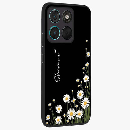 Daisy Cascade Custom Name Glass Case upright view showcasing elegant floral cascade design with personalized aesthetic.