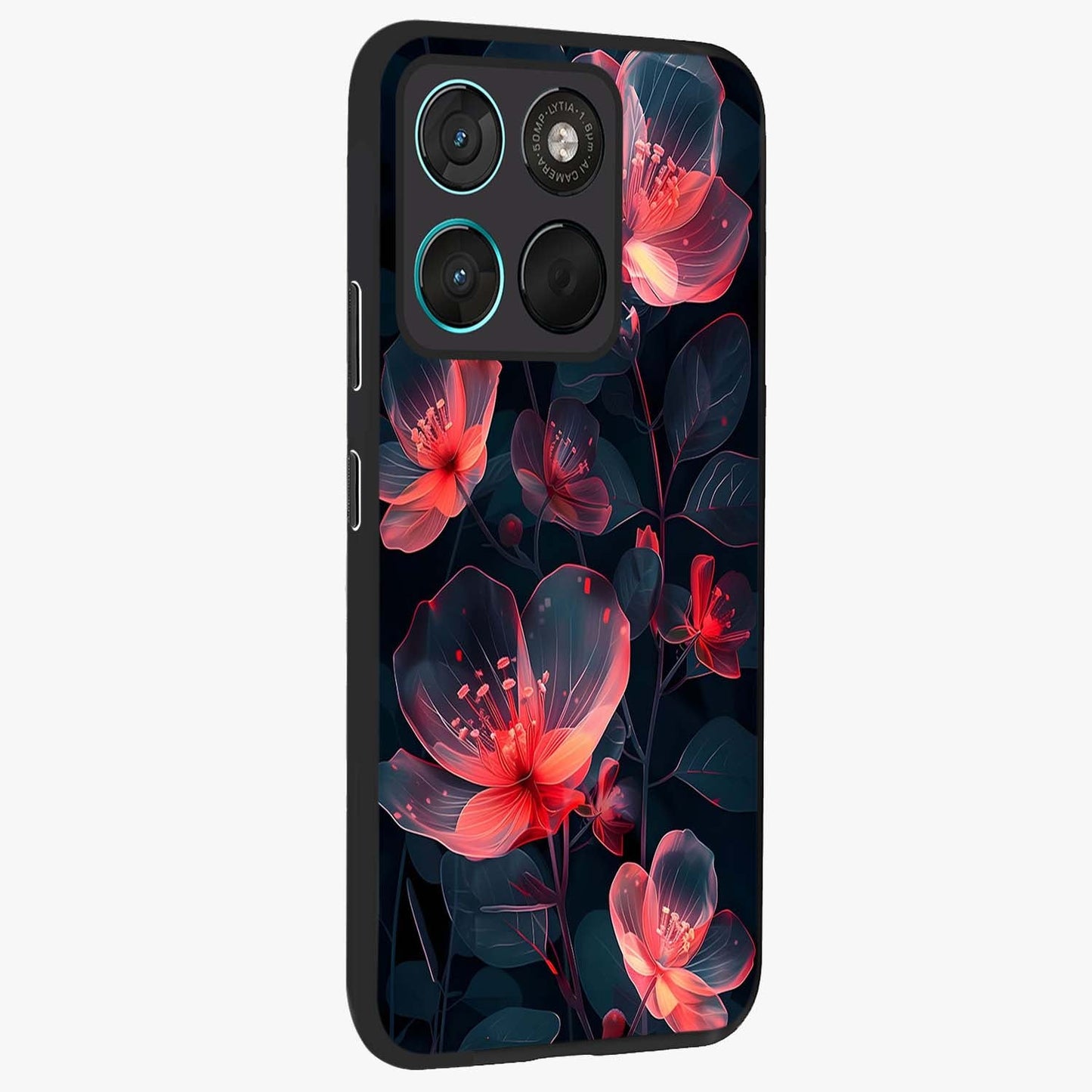 Dark Shade of Flower Glass Case upright view showcasing delicate flower artwork with rich dark floral theme.