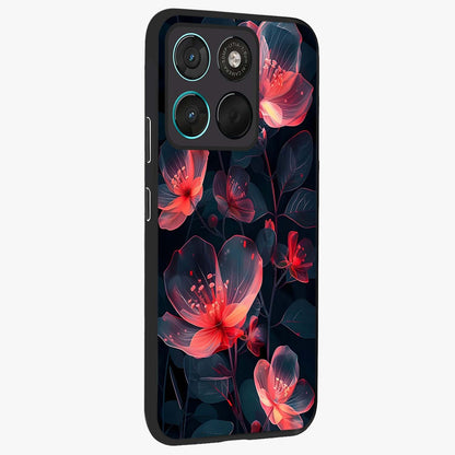 Dark Shade of Flower Glass Case upright view showcasing delicate flower artwork with rich dark floral theme.
